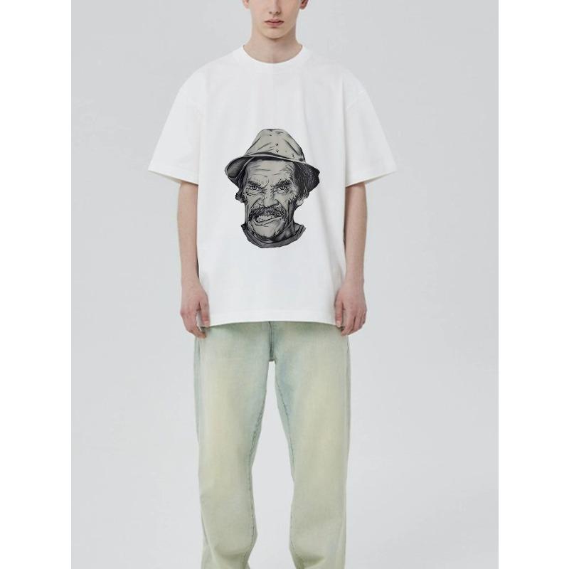 Oversized T Shirt Black Man with Hat and Mustache Graphic Print Casual Streetwear Fashion Unisex Top for Everyday Wear