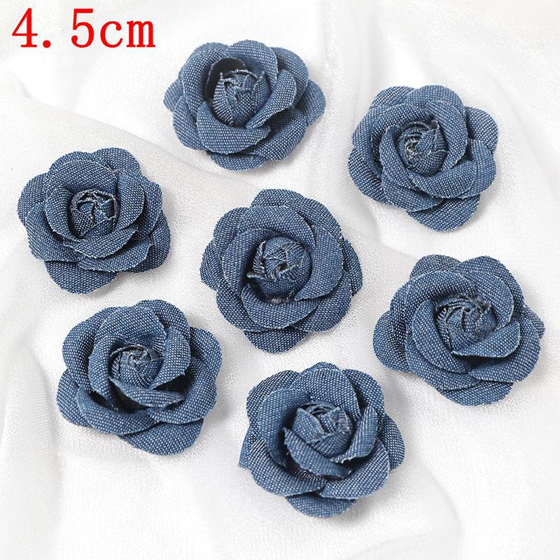 3/5Pcs 3.5/4.5/5/7/7.5CM Denim Artificial Blue Fabric Camellia Flower for Wedding Decor Women Handmade Cloth Corsage Accessory