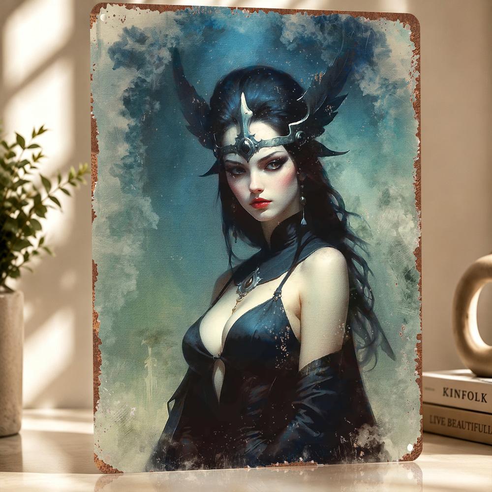 Dark Fantasy Woman Personalized D Textured Metal Poster Wall Art Vintage Tin Signs for Decoration Room Accessories Decor Luxury
