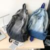 Men Women Student Schoolbag Large Capacity Washed Denim Gradient Travel Backpack Korean Vintage Distressed Shoulder Bag