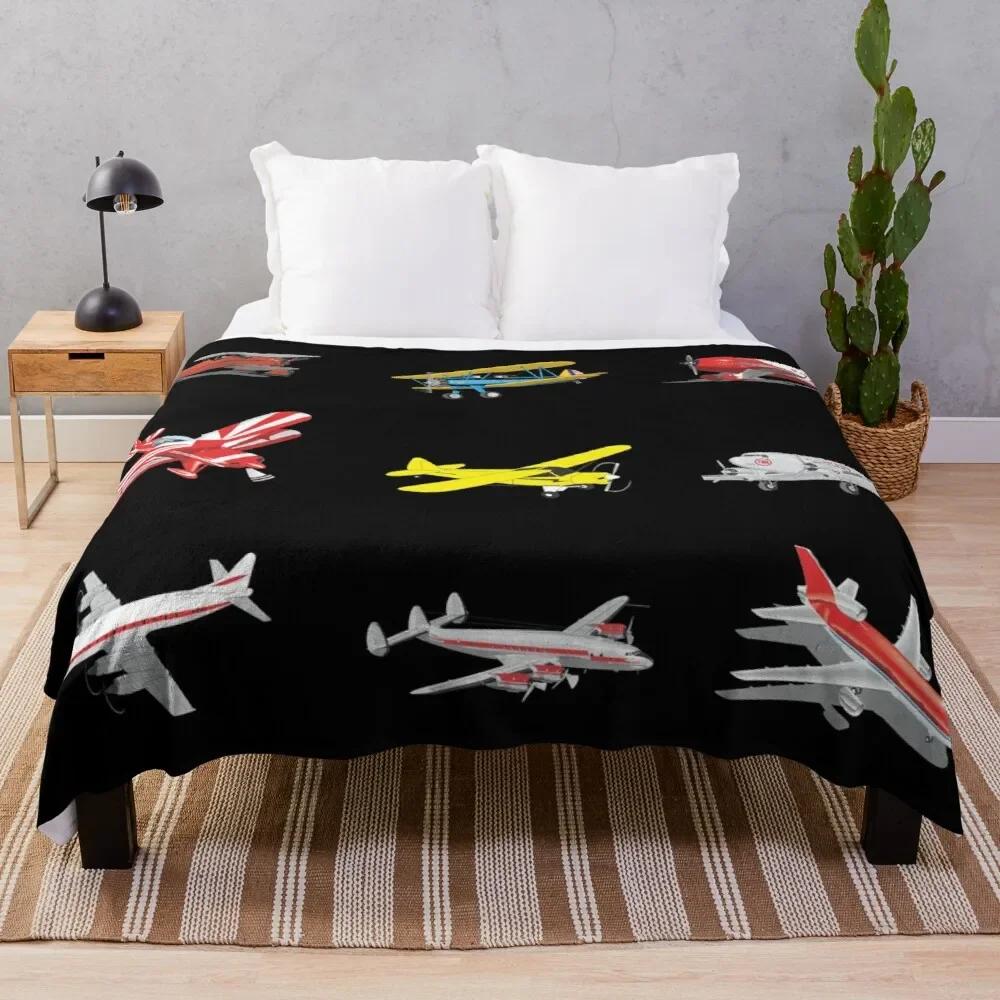 Airplane Flannel Throw Blanket Cartoon Pattern for Couch Sofa Bed King Queen Size Super Soft Warm Lightweight All Season Warm