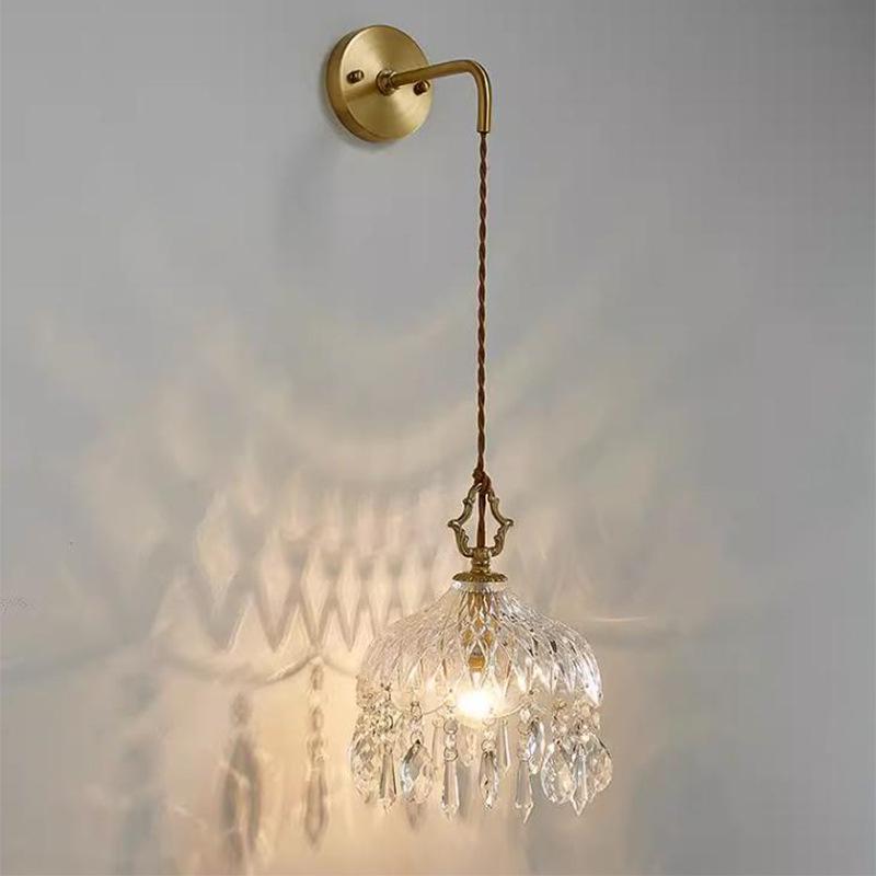 Elegant All-Copper Glass Wall Lamp: Creative Crystal Decor for Hotel Bedrooms and Staircases