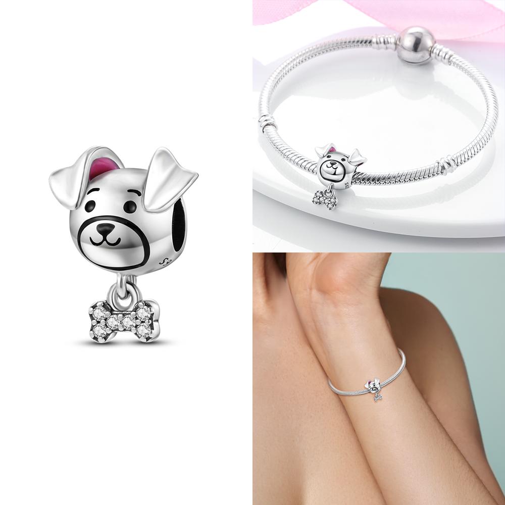 Heart Beads Cute Dog Cat Charms Copper Fit Original Pan Bracelet Diy Pet Paw Print Animal Beads For Bangle Making Fine Gift