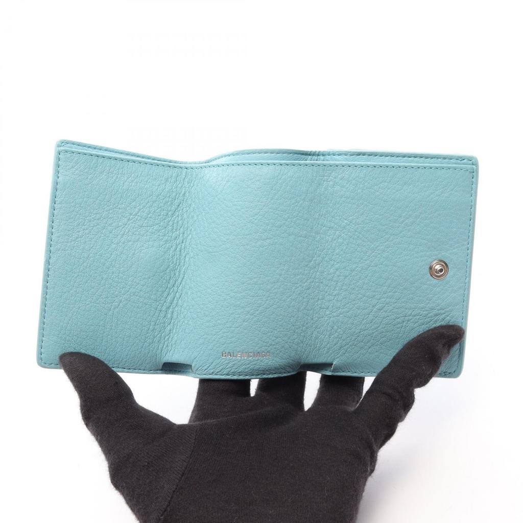 Used BALENCIAGA Paper Mini Wallet Tri-fold Wallet 391446 Leather Blue Used Women