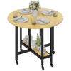 Folding Dining Table on Casters, Seats 4, Integrated Shelf, 100 x 100 x 75 cm, Oak