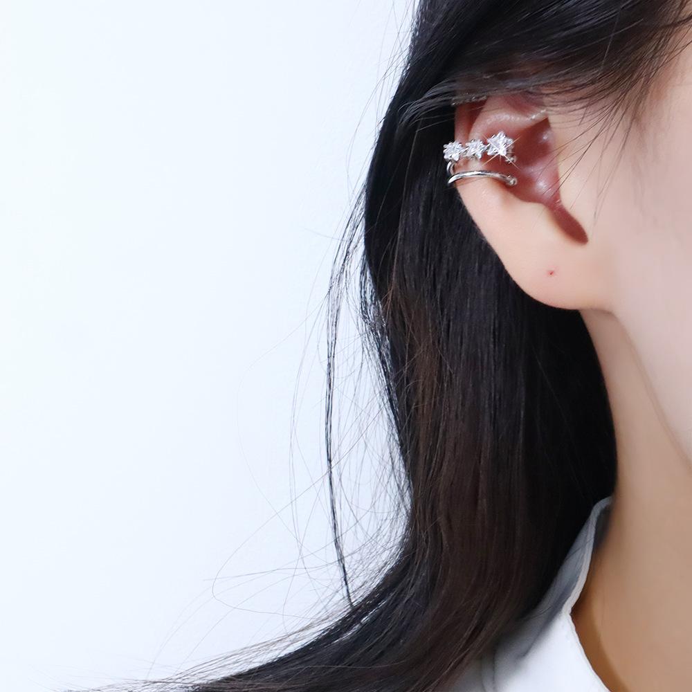 Double-Layer Zircon Star Ear Clips Exquisite Design Super Flash Three Star-Shaped Ear Bone Clips No Ear Holes Meteor Earrings