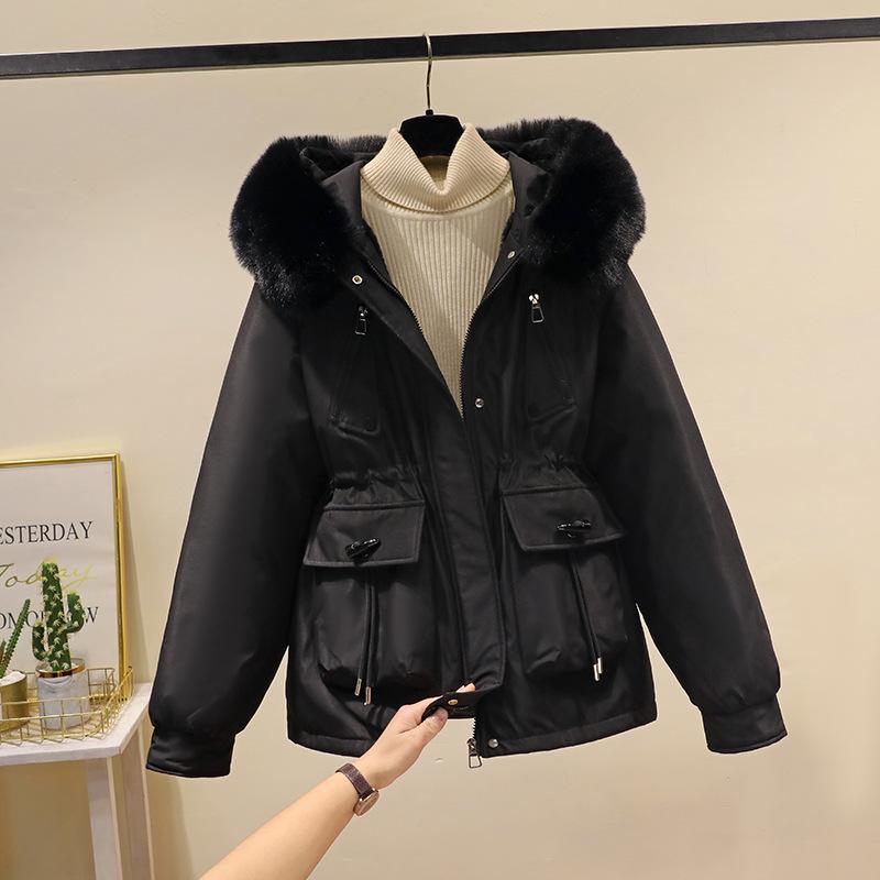 Corner buckle short pie overcome women's new thin cotton clothes fashionable velvet thick fur integrated jacket