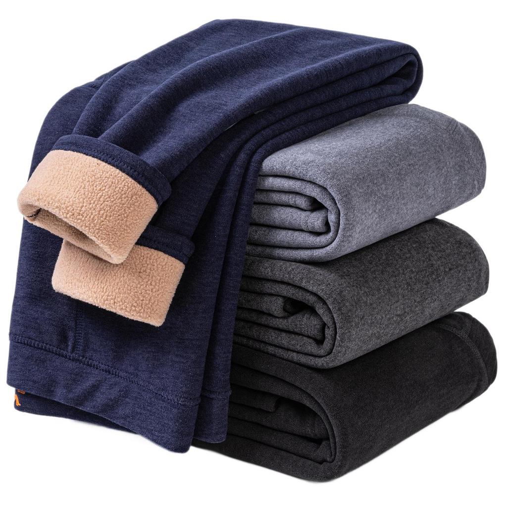 Men's Fleece-Lined Wool Warm Pants - Camel, Lambswool, Cold-Proof Winter Base Layer