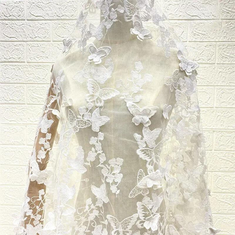 3D Butterfly Floral Embroidery Fabric Lace Mesh Voile Clothes Dress Material Suit DIY Fabric Sewing Craft Clothing Supplies