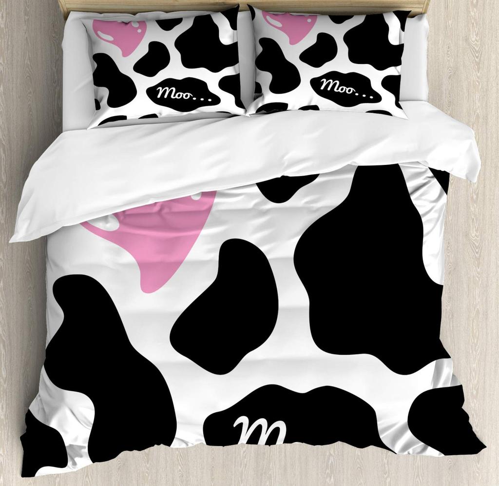 Cute Milk Cow Duvet Cover Set Kawaii Highland Cow Girls Kids Women Bedding Lovely Pink Farmhouse Animal Decor Comforter Covers
