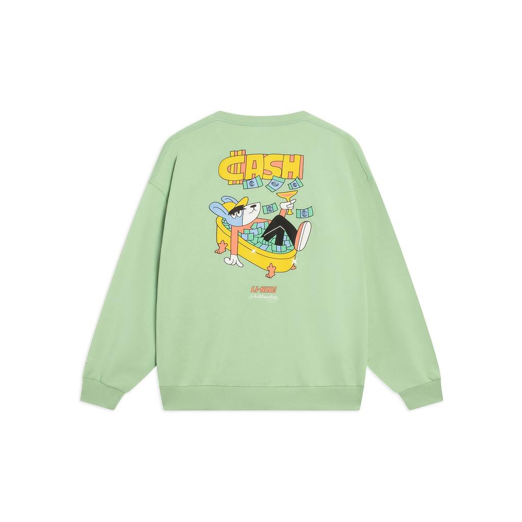 Li-Ning Solid Color Crew Neck Pullover Long Sleeve Sweatshirt Unisex Tops Tranquil-Green AWDT163-4