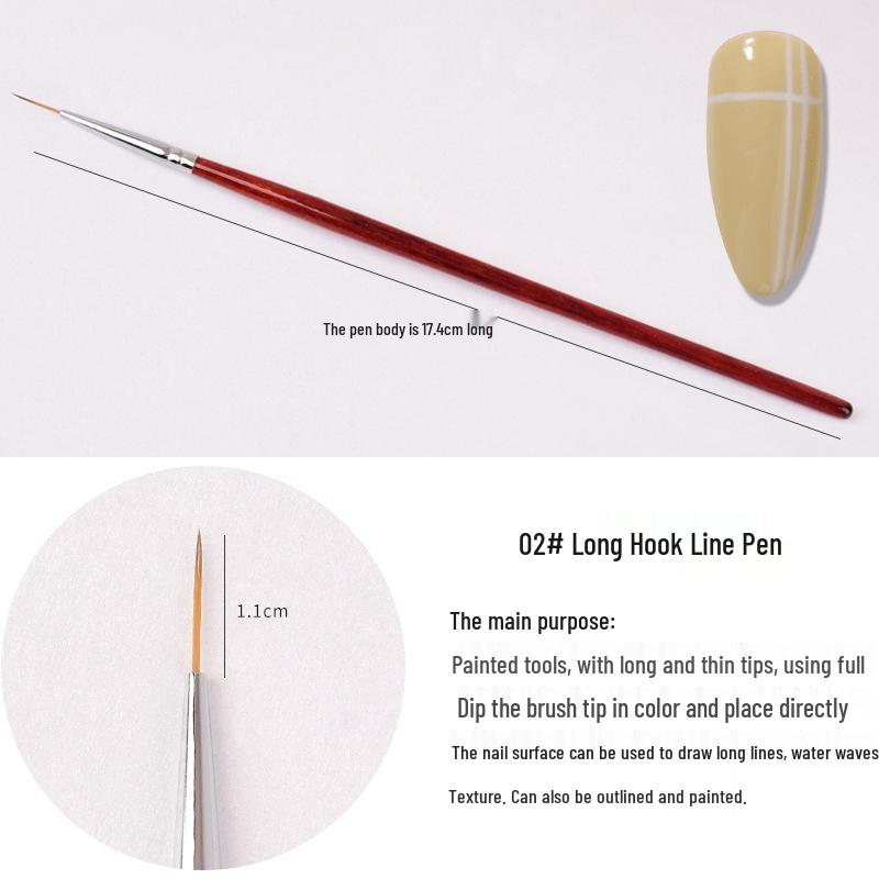 Wooden Handle Nail Art Pen Set - Brushes for Salons, Liner, Round Head, Gel Polish, Carving, Gradient, Smudge.