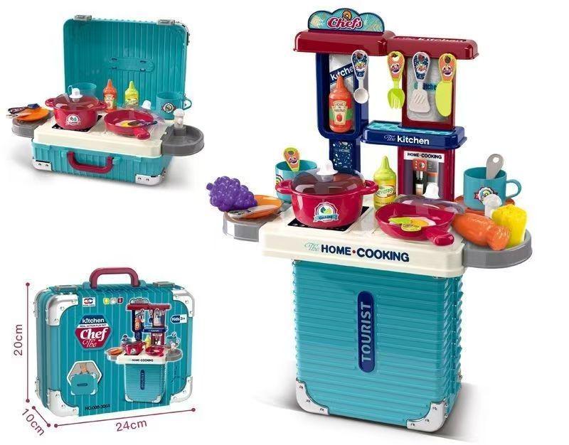 Xiongcheng Children's Playhouse Toy Set: Suitcase with Kitchen, Makeup, Medical Kit & Tableware - Perfect Birthday & Back-to-School Gift