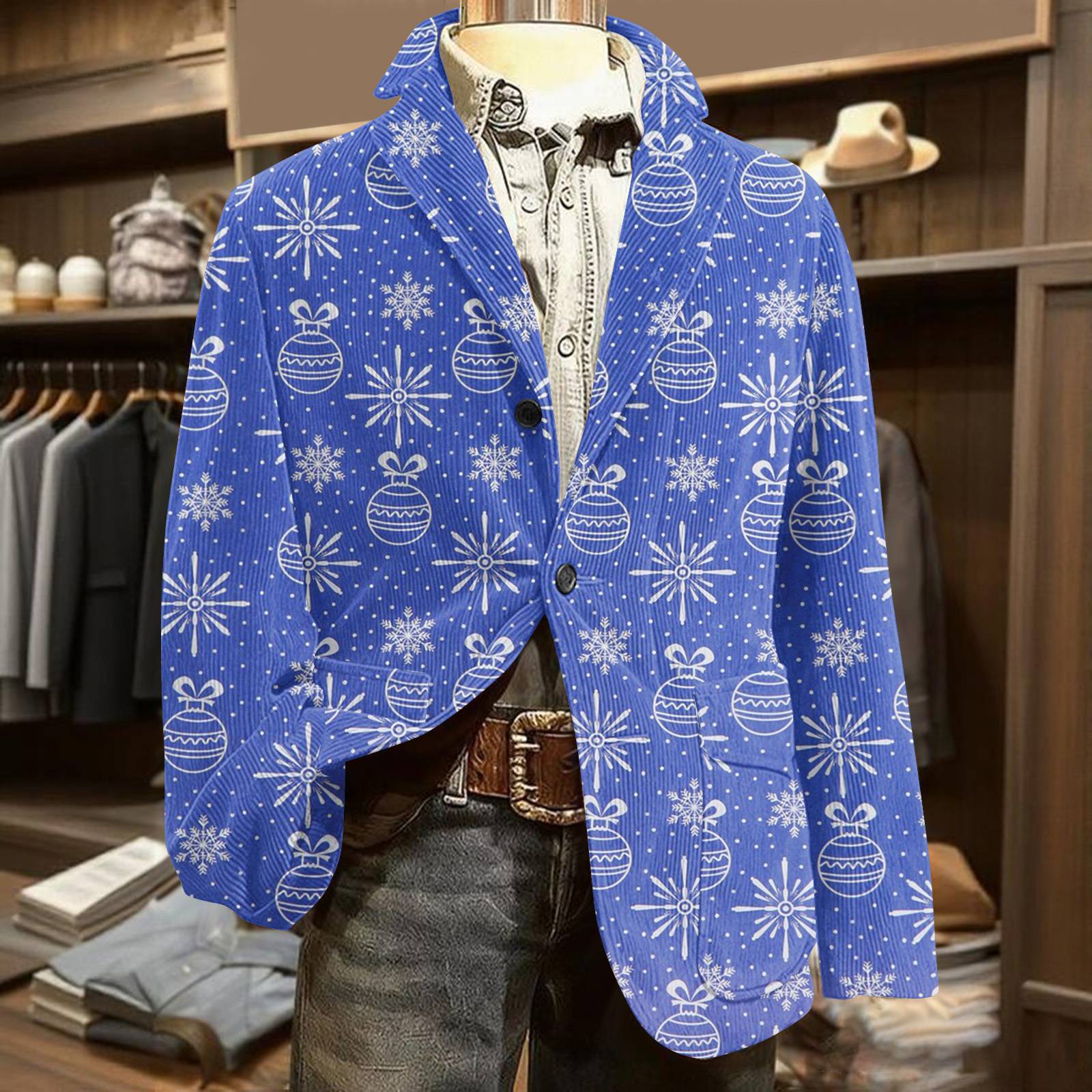 

Мужской уродливый рождественский вельветовый теплый карманный пиджак-кардиган, мужской повседневный костюм M синий