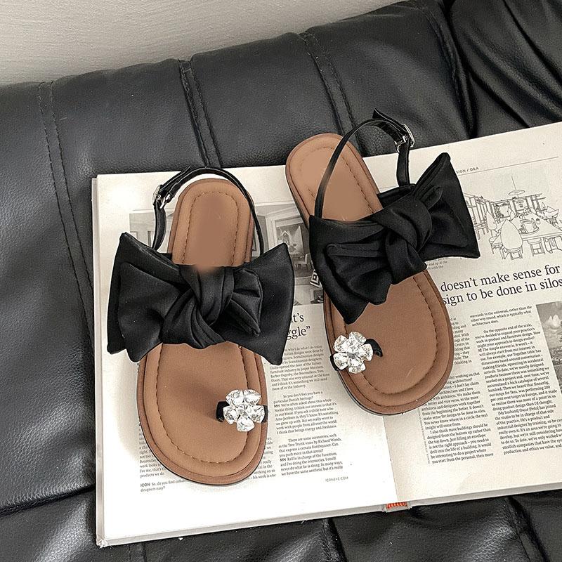 Fashion Comemore Bowknot Rhinestone Women Summer Sandals Flat Bottom Casual Clip-toe Soft Sole Outdoor Back Strap Sandales for Women