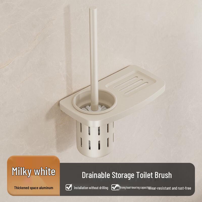 Punch-Free Space Aluminum Bathroom Towel Rack with Shelf and Toilet Brush Holder