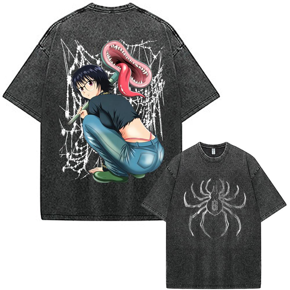 Anime Hunter X Hunter Shizuku Spider Troupe Phantom Vintage Washed T-shirt Men Women Fashion Casual Cotton Short Sleeve T-shirts