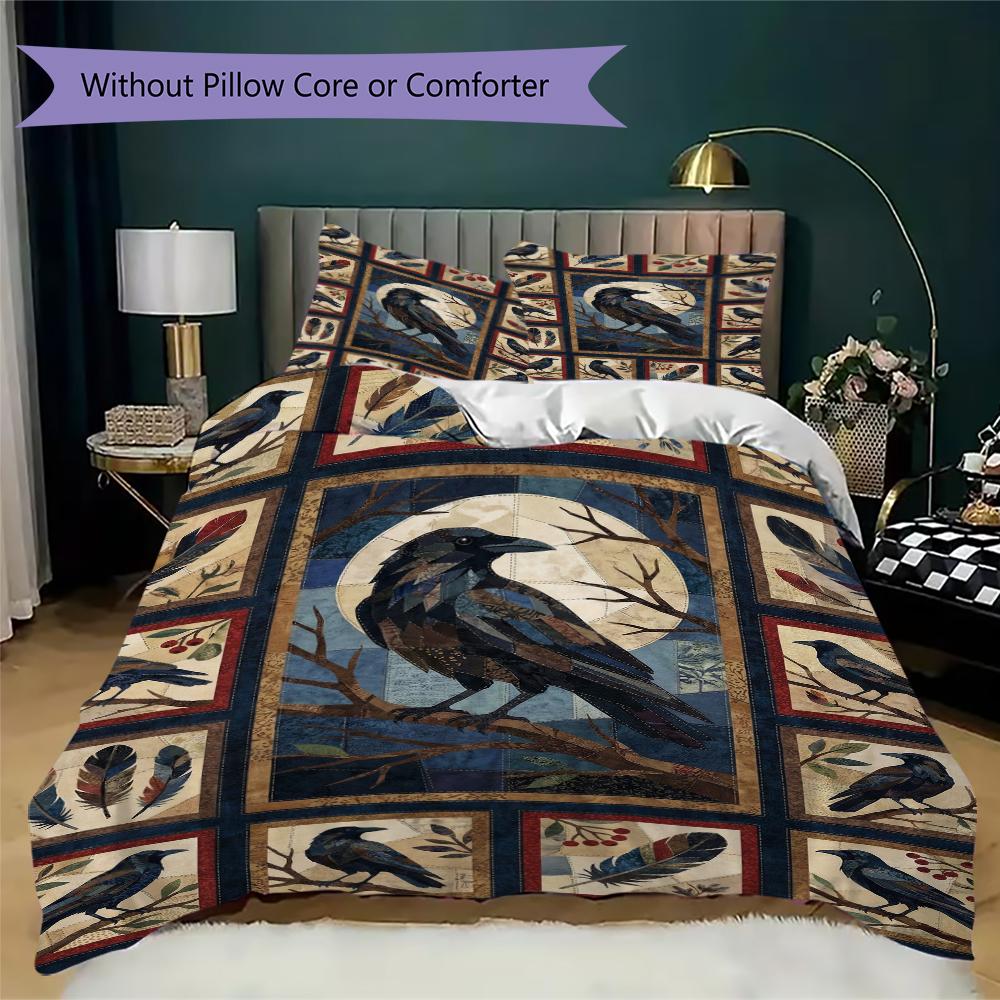 Crow Pattern Bedding uilt Set uilt Cover Pillowcase Home Decoration Birthday Gift (1 * duvet cover + 2 * pillowcase  without core)47