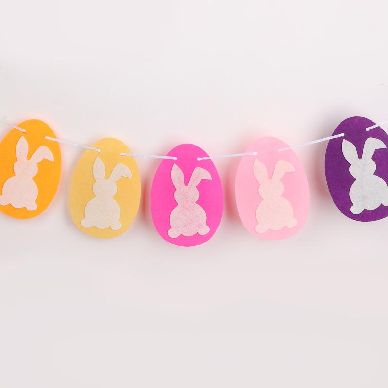 Easter Felt Rabbit Eggs Banner Cartoon Bunny Garland Wall Hanging Bunting Flag 2026 Spring Easter Party Home Decoration Supplies