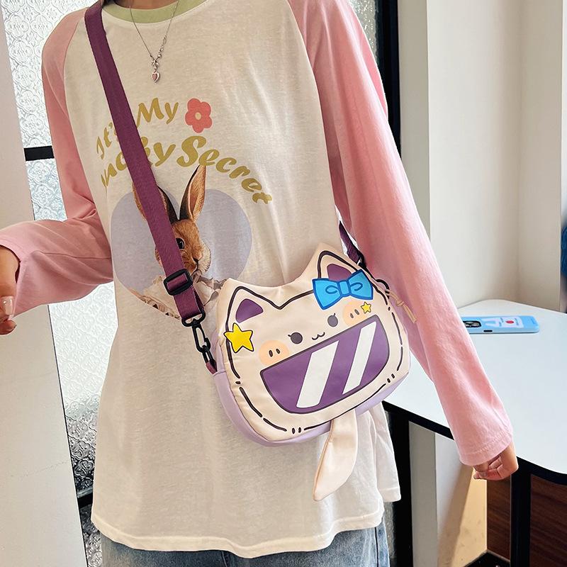 Casual nylon new shoulder messenger bag small square bag 2025 cute cat small round bag girl travel shoulder bag