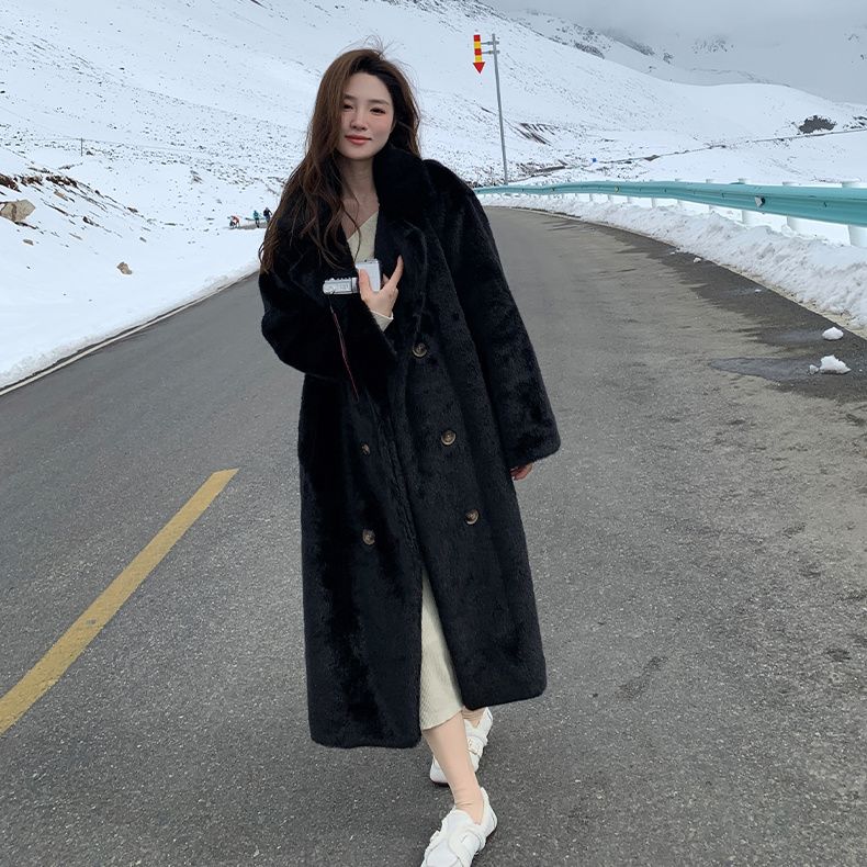 Winter Warm Thick Faux Fur Coat Women Long Trench Jacket Faux Mink Fur Collar Eco Friendly Outerwear