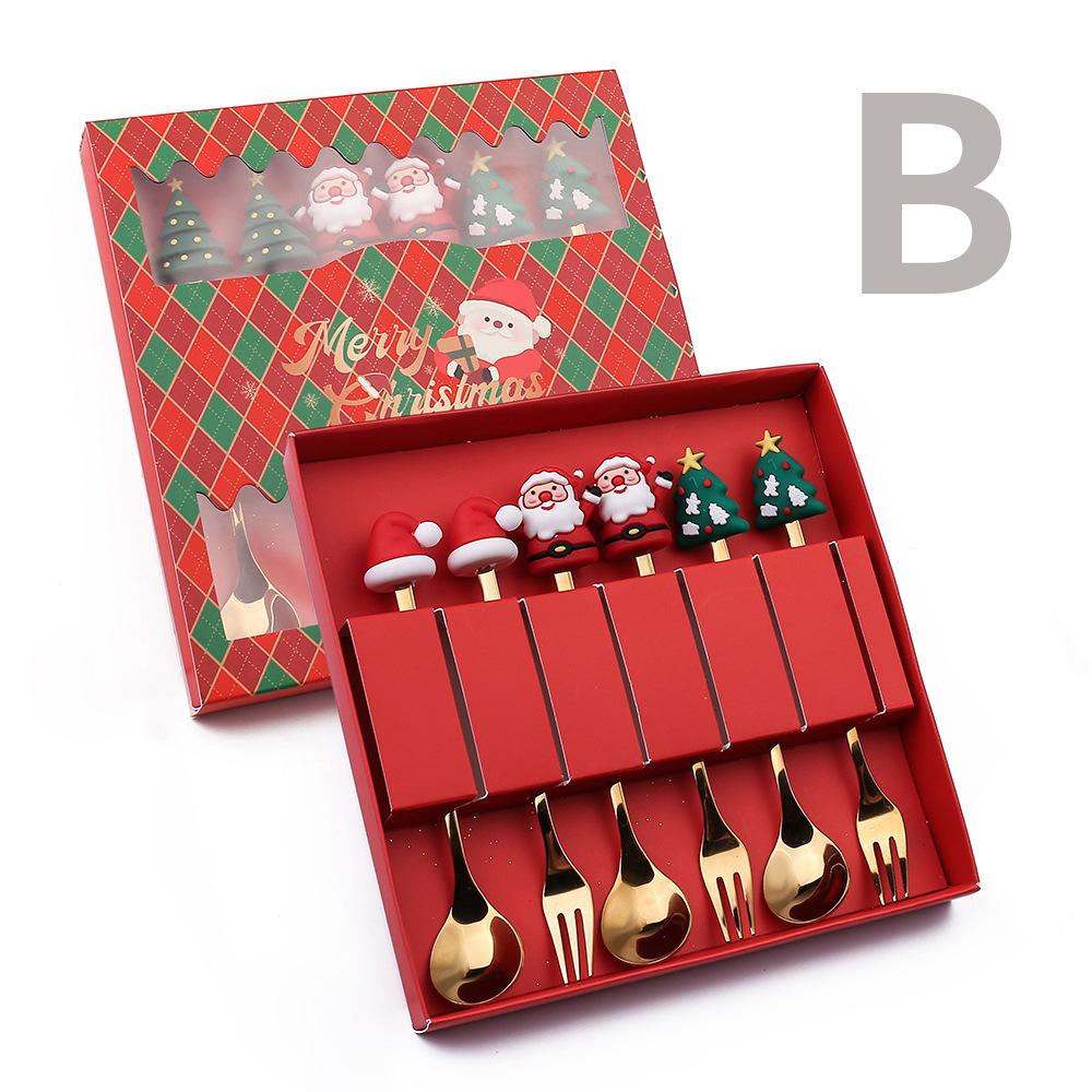 Christmas Spoon Set Cute Coffee Spoon Creative Stirring Spoon Fork Dessert Fork Christmas Gift Box Cutlery 4-Piece