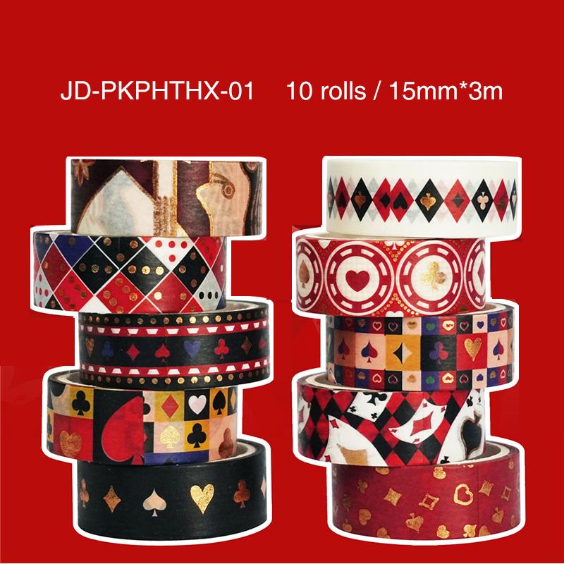 JIANWU 10 Rolls/set Vintage Playing Cards Landscape Material Collage Scrapbooking Washi Tape Set Creative DIY Journal Stationery