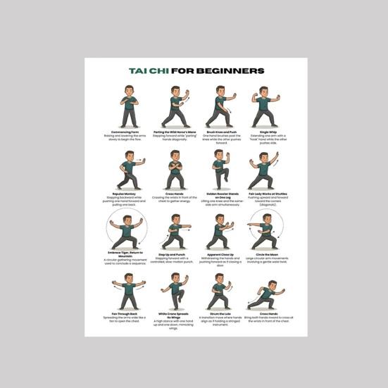 Tai Chi Workout 5-Poster-Set für Senioren Anfänger Gehen Gleichgewichts-Übungskarten für gelenkschonendes Fitness Heim-Fitnessstudio Wanddekoration für ältere Menschen Mobilität