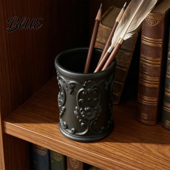 Retro Stationery Storage 3D Printed Relief Pen Holder European Desktop Organizer for Artistic Desk Students Pencils And Makeup Brushes Decorative