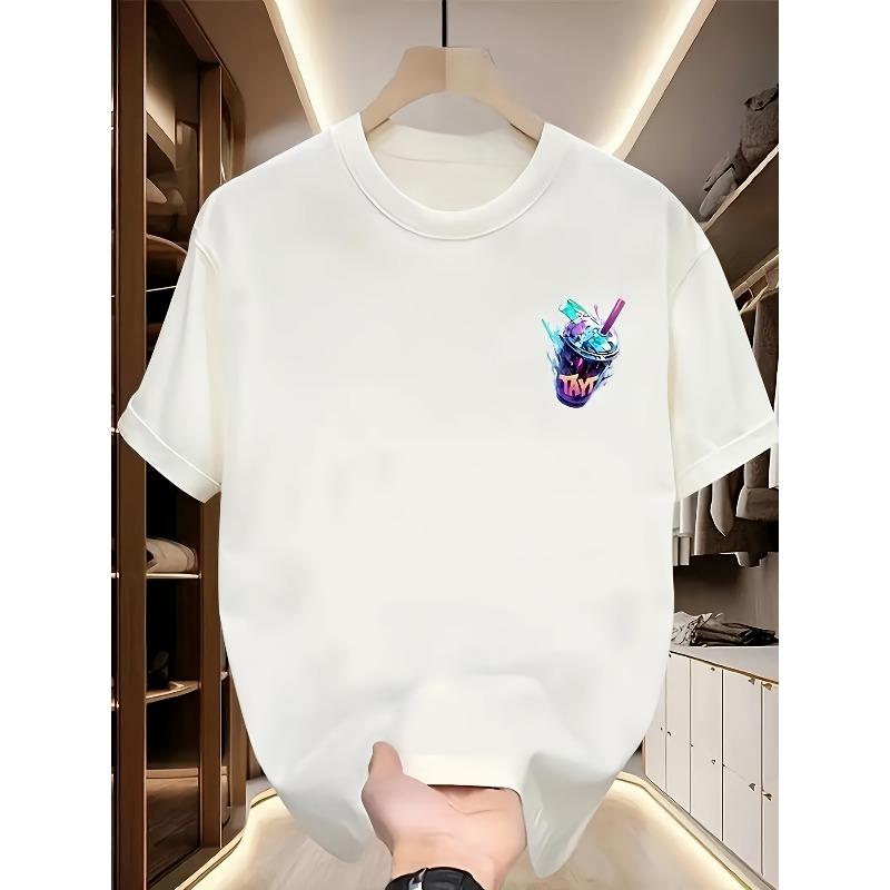 European Size Men's Heat Transfer Print Summer New American High Street Round Neck Short Sleeve T-Shirt, Oversized Design, Niche High-End Style Top