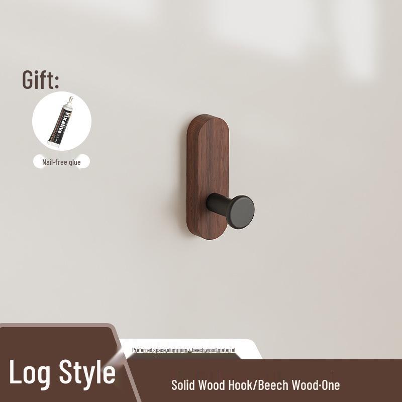 New Nordic Walnut No-Drill Solid Wood Hook for Coats & Kitchen