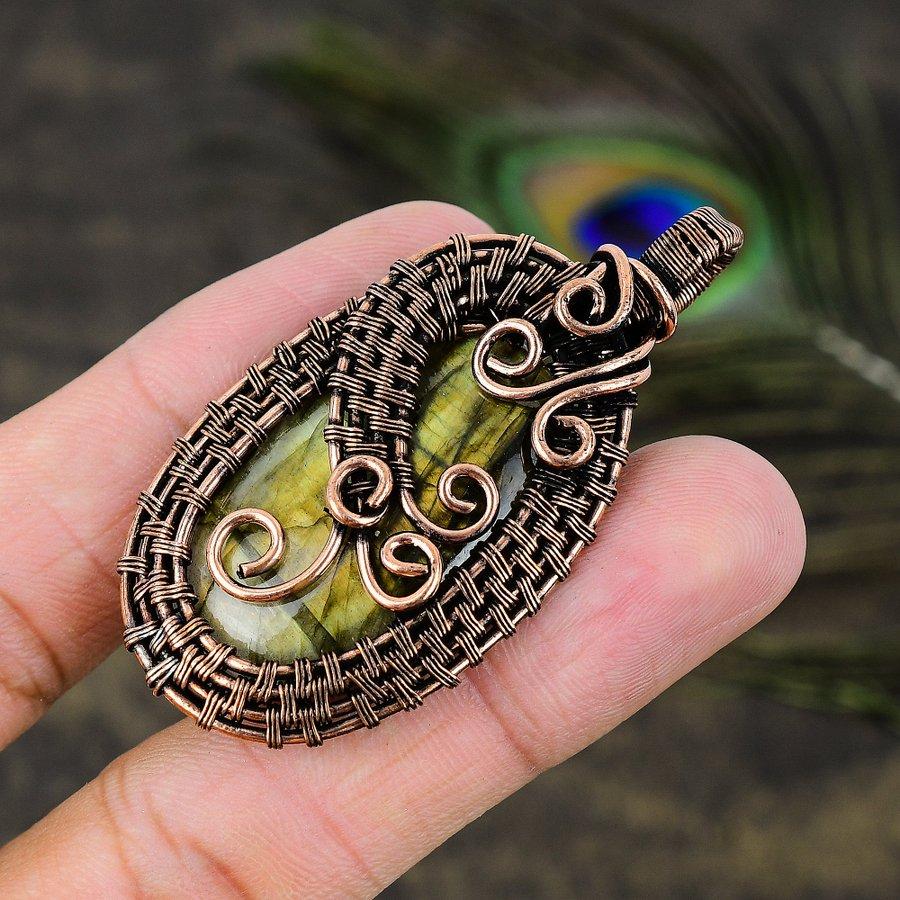 Labradorite Gemstone Copper Wire Wrap Jewelry Pendant 2.36
