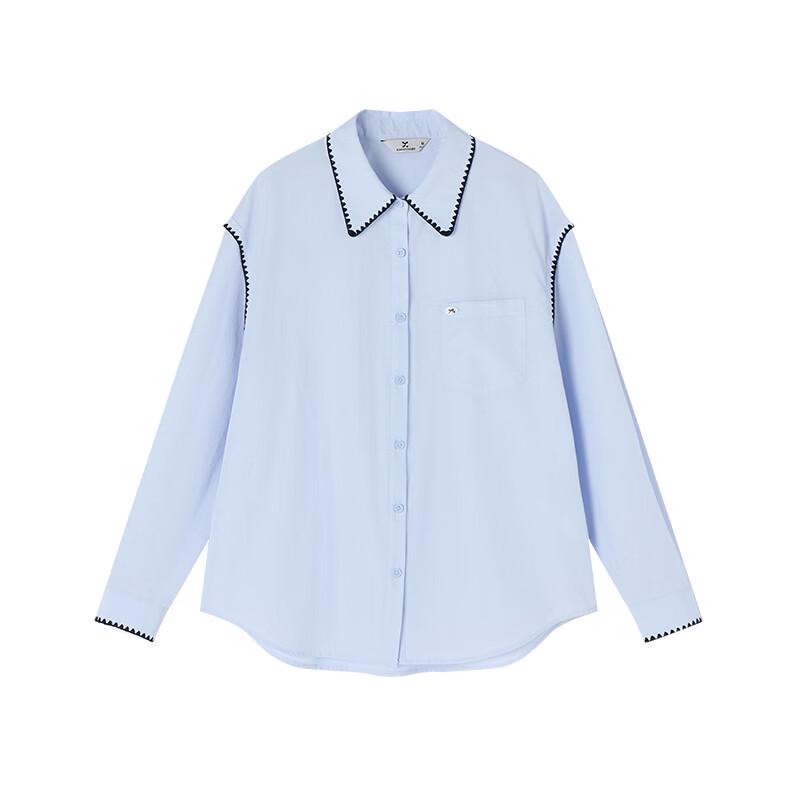 Xiangying Women's Embroidered French Lapel Long Sleeve Blouse