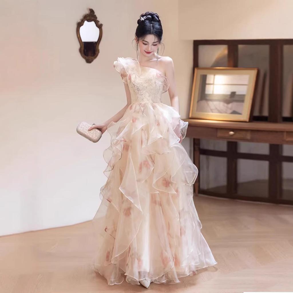 Evening Dress Women's 1011 New High-end Light Luxury Niche Host Adult Ceremony Art Test Performance Bridal Engagement Dress