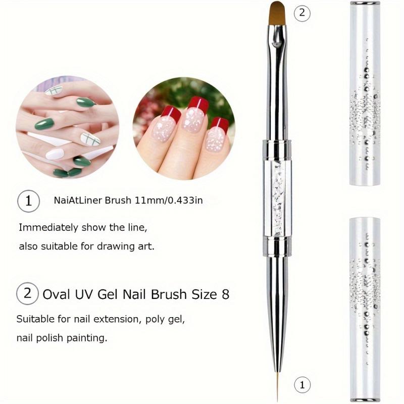 1pc Rhinestone Handle Nail Brush, 2-in-1 Stainless Steel Gel Brush for Builder, Color Mixing & Nail Art