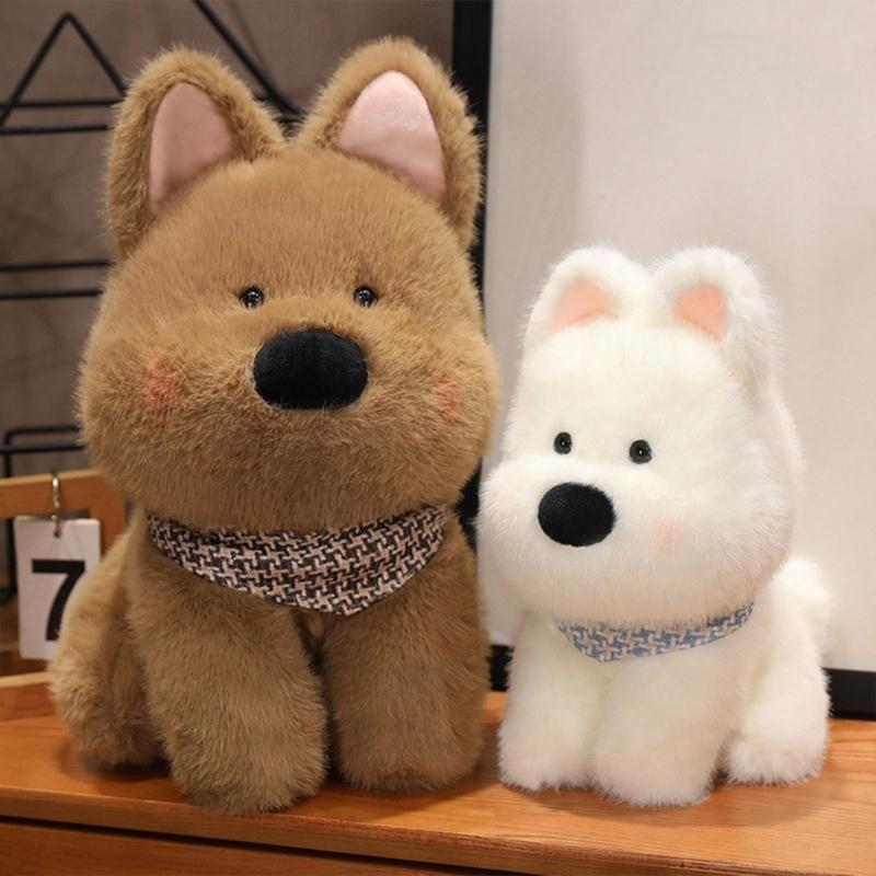 Soft Realistic Westie Dog Plushie Portable Child Friendly Soft Westie Highland Dog Stuffed Toy for Imaginative Play