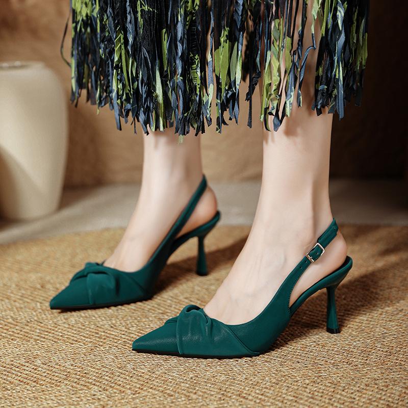 French Bag Head Sandals Women's 2025 New Summer Large Size Women's Shoes Green Pointed High Heels Stiletto Empty Shoes