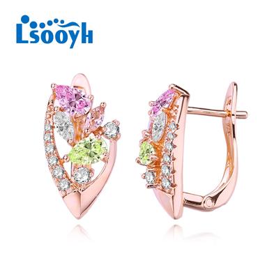 LSOOYH Clip Ohrringe Rose Gold Farbe Mode Ohrring Für Frauen Zirkonia Hohl Geometrie Stud Ohrringe Schmuck