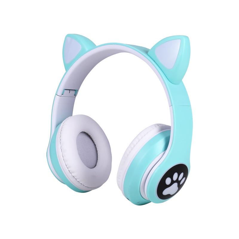 

Headset Bluetooth Headset Cat Ear Heavy Bass Flashing Luminous Card Headset STN-28 зелений