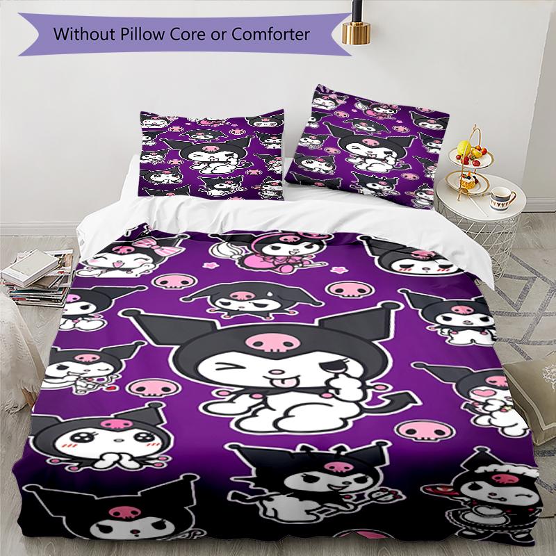 3pcs Sanrio Kuromi pattern bedding set duvet cover set includes duvet cover &pillowcases, perfect all season bedroom decoration & gift