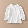 Kids' Solid Color Polo Shirt with Turn-Down Collar - White Fleece School Uniform, Pure Cotton, Thick Top