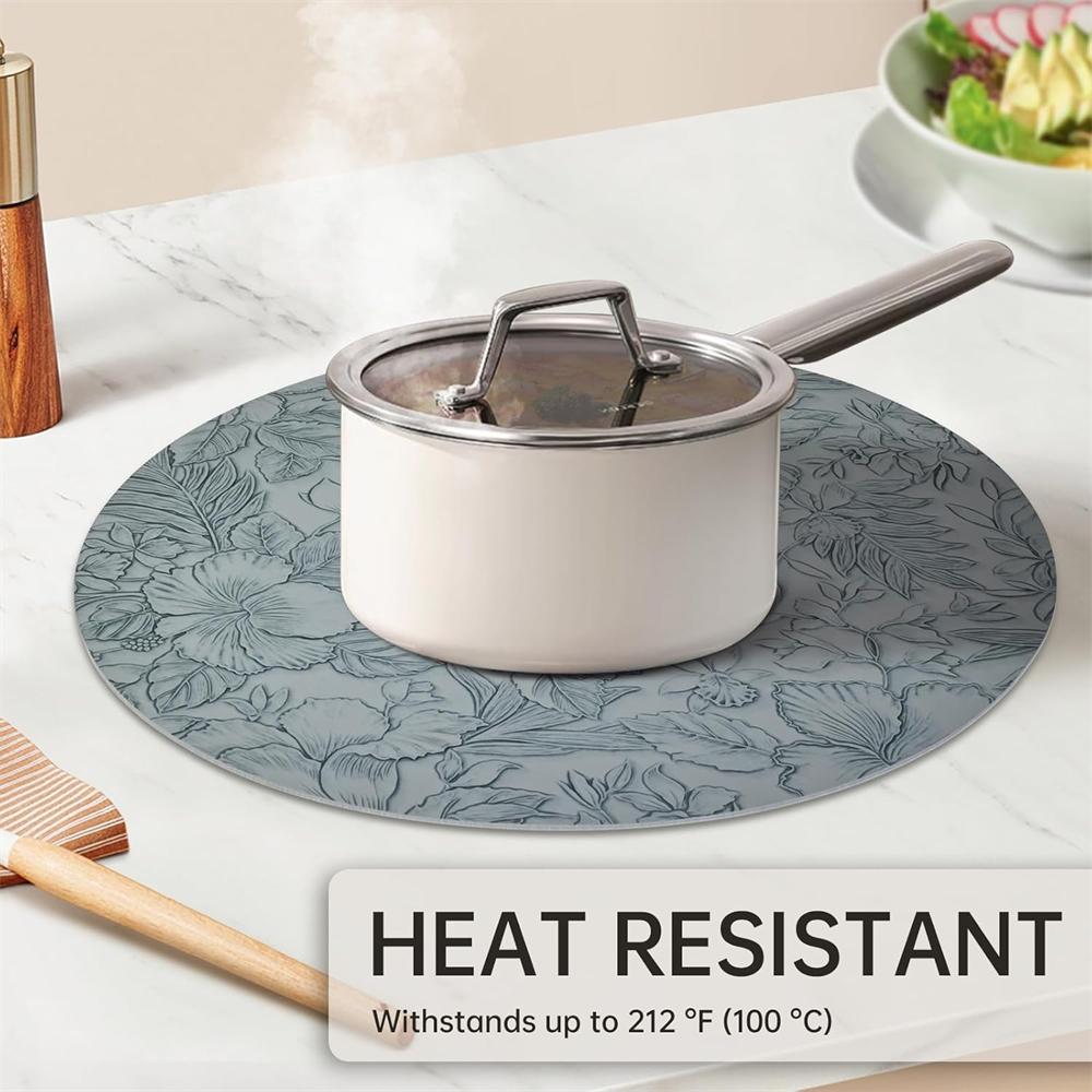 Runde Leder-Tischsets mit floralem Muster 34cm, Hitzebeständig Rutschfest Waschbar, Beidseitig zweifarbig Küchen-Kaffee-Tischsets für Zuhause