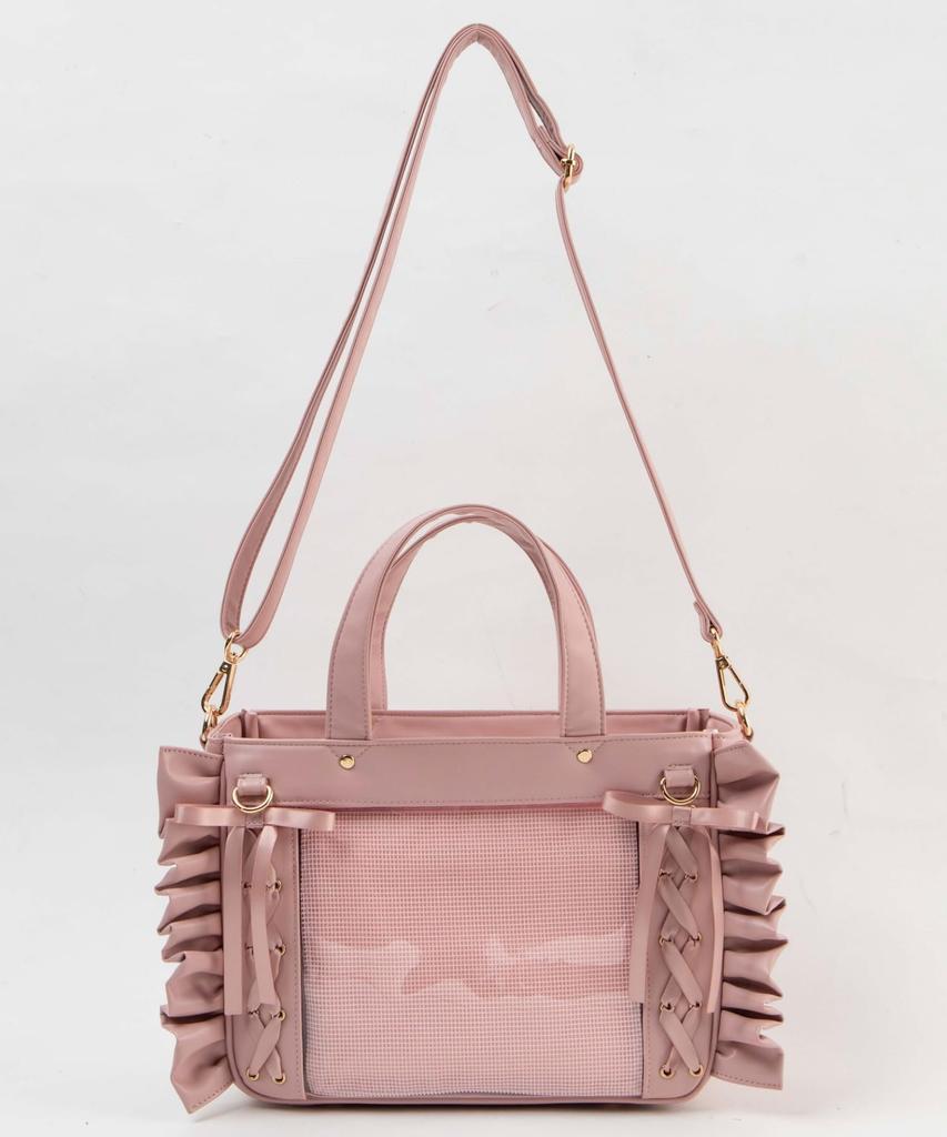 WEGO Sparkling Lace-Up Frilled Shoulder Bag, Decorative Bag, Clear Bag, Perfect Gift for Live Events, Women's, Size F, Pink