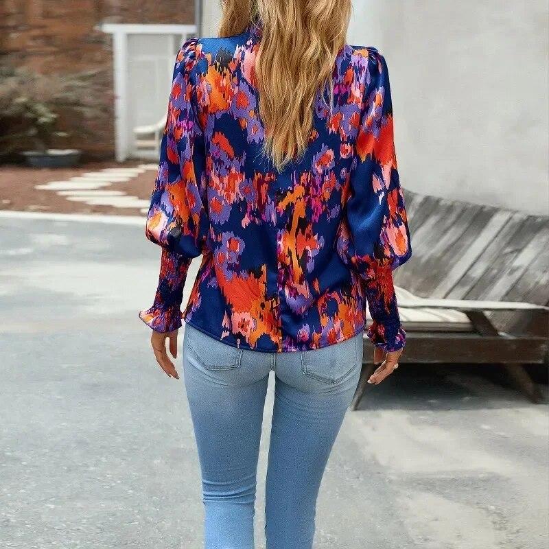 Herbst Winter Mode Druck Pullover Blusen Frauen Shirts Elegante Runde Kragen Hemd Frau Langarm Büro Dame Tops Lose Kleidung 30297