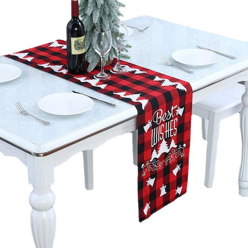 Christmas Table Runner Red Black Plaid Fabric Decor Dining