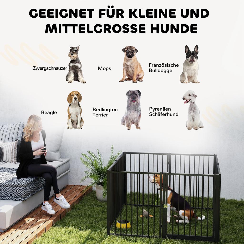 Puppy Playpen, Dog Playpen, Puppy Enclosure, 8 Panels with Door, Foldable and Portable Dog Fence, Steel, Black