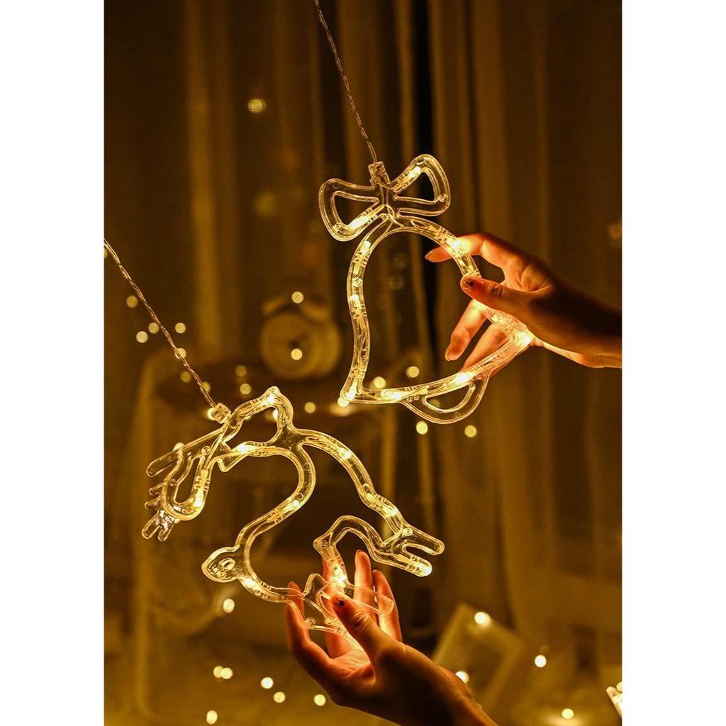 Plastic Christmas Reindeer LED Curtain Lights -2.5 M (Pack of 1) Warm White, Lights for Christmas, Christmas Lights, Led Curtain Light, Festive Light