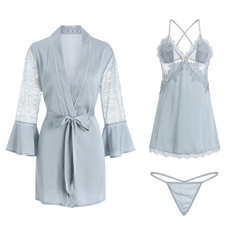 Women's Solid Comfy Cami Sleep Dress with Robe for Fall Winter