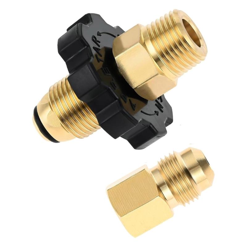 Professional Brass Connector Set QCC1 Tank Adapter & 3/8 Flared Pipe Fitting 1/4 Inch for Gas Refrigeration Lines
