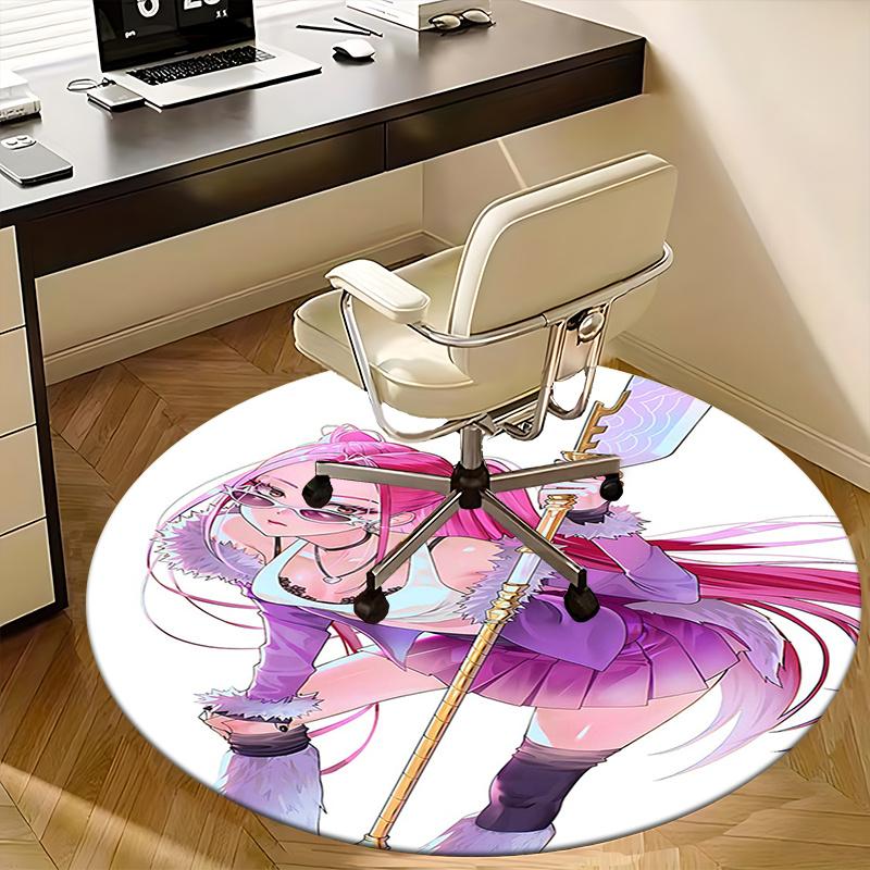 Pink Hair Girl,Fantasy Weapon Chair Mat Round Rug Office Carpet, Machine Washable, Non Slip, Suitable for Living Rooms, Bedrooms